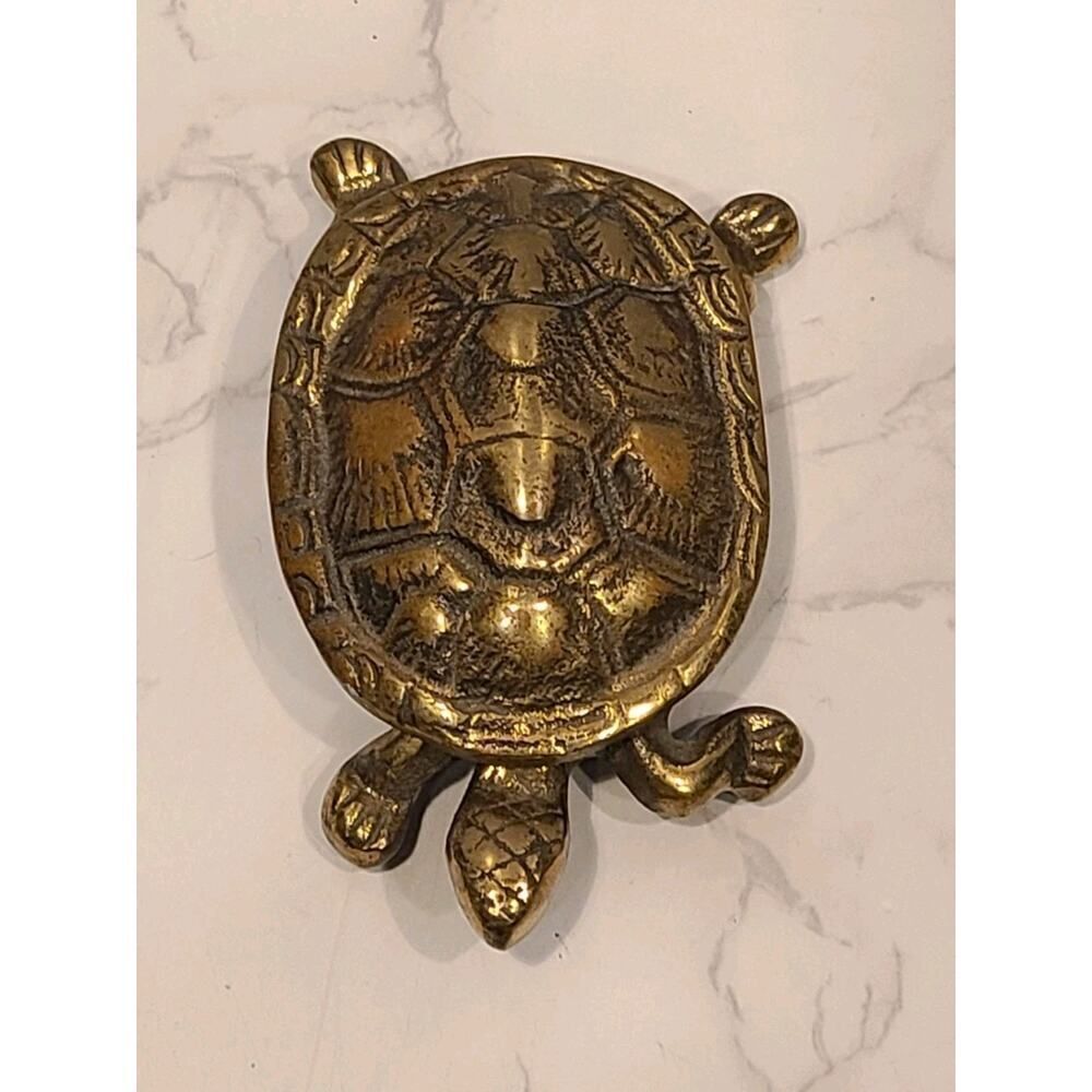 Brass Turtle Trinket with Hinged Box Pill Box Jewelry Holder Made In England EUC